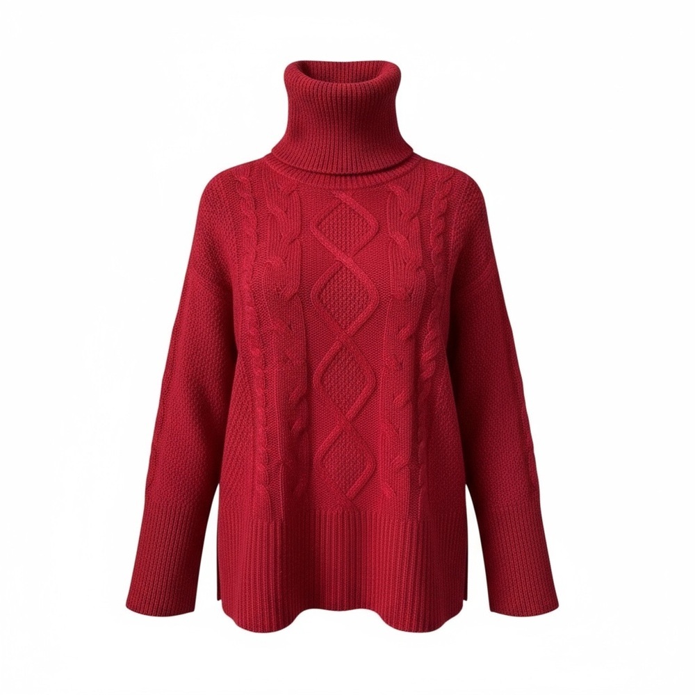 GAP wool alpaca turtleneck Red Cableknit Tunic sweater Sz Medium